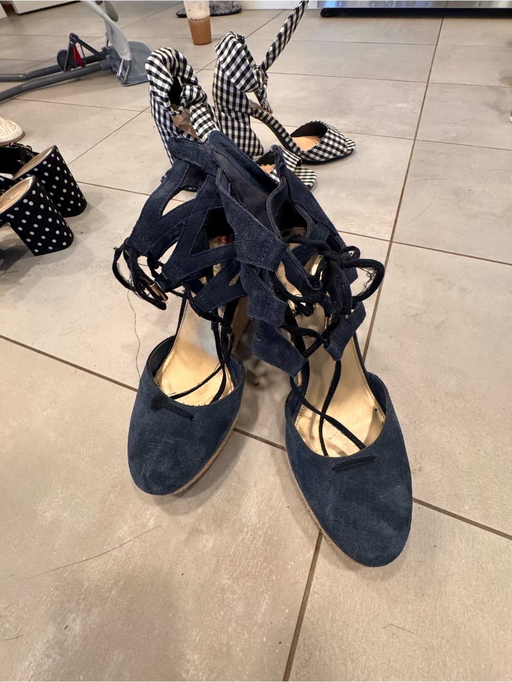Women's Navy Suede Lace-Up Heels